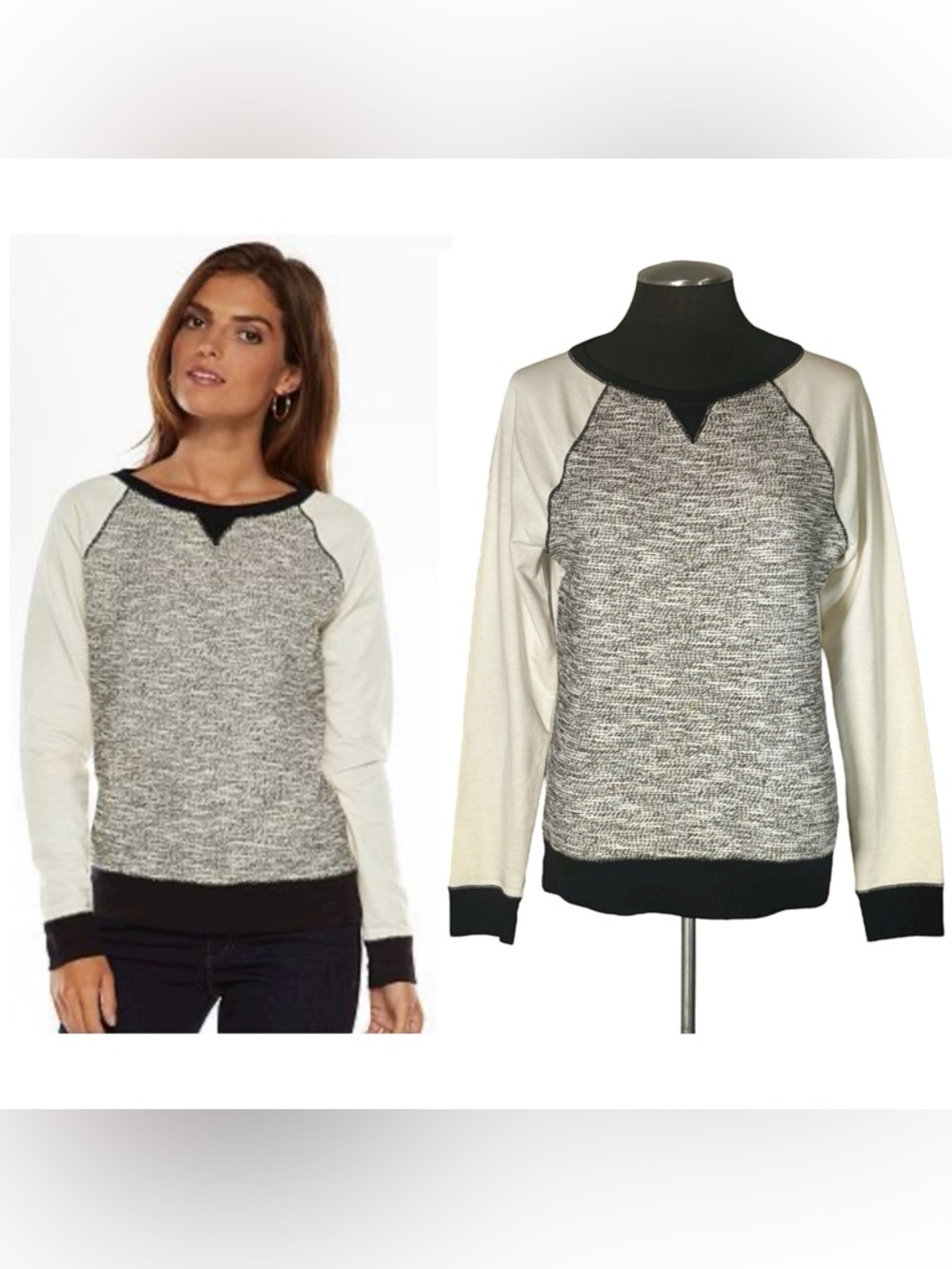 🆕 Chaps - Mixed Media Long Sleeve Pullover Sweatshirt – Small